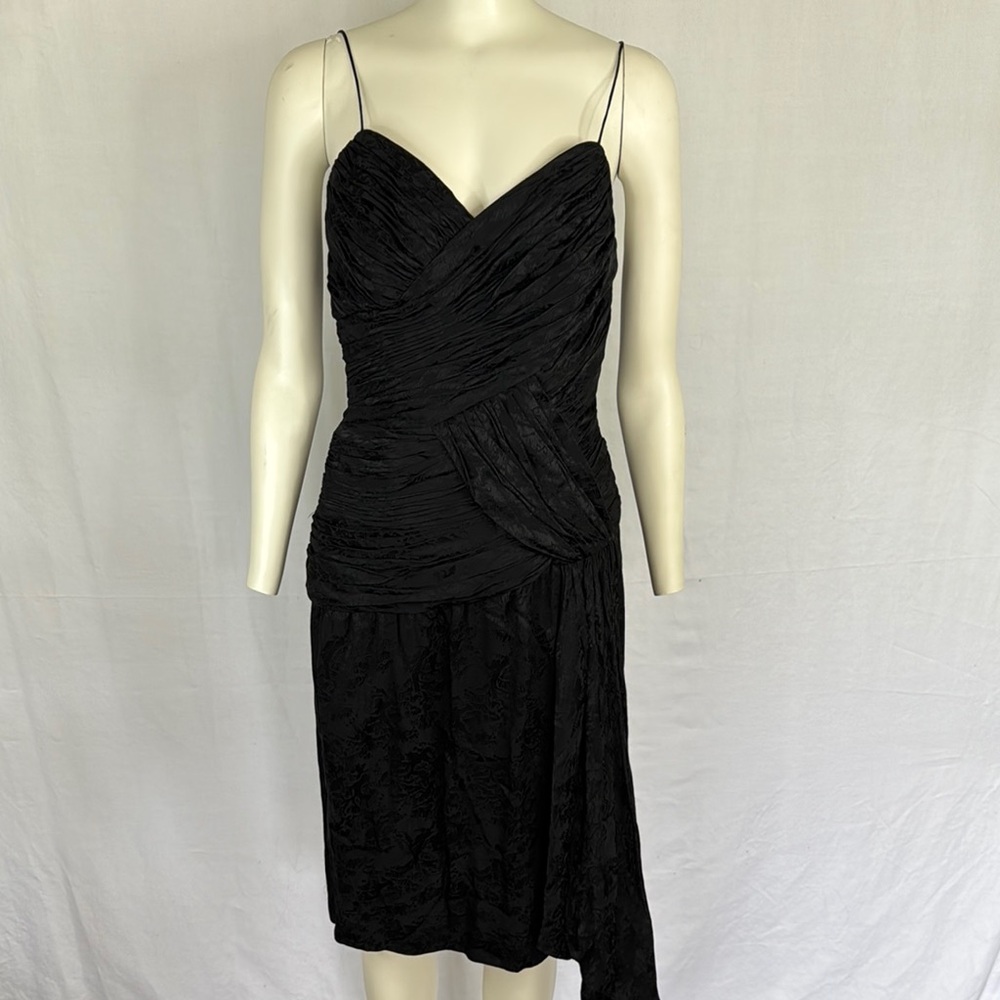 Vintage 1980s Silks by St. Gillian Asymmetrical Ruched Black Silk Dress